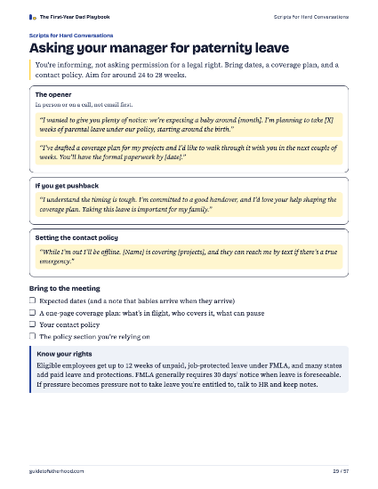 Playbook page: a script for asking your manager for paternity leave