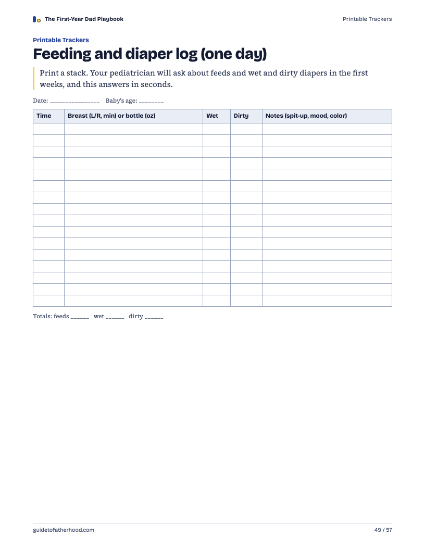 Playbook page: a printable 24-hour feeding and diaper tracker